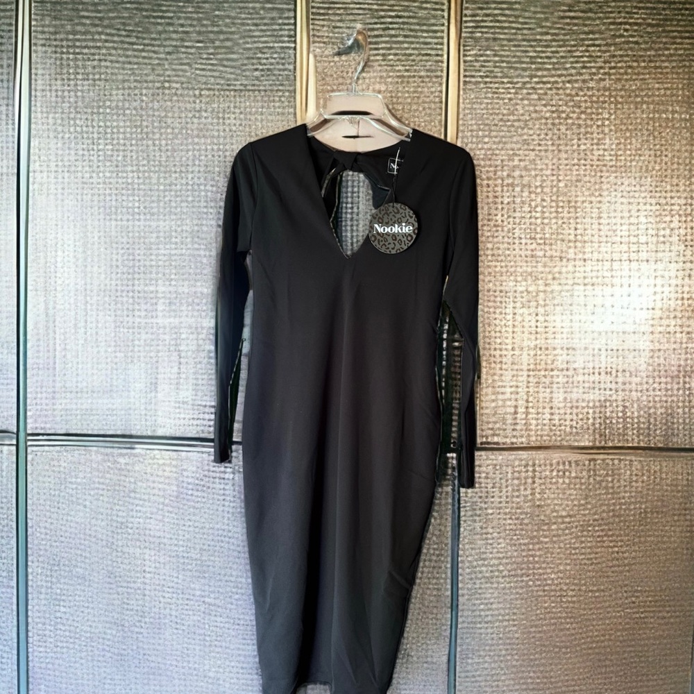 Nookie Cleo Long Sleeve MIDI Dress New Black Size L